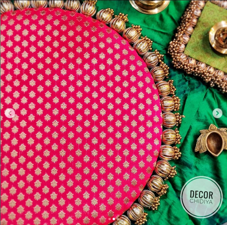 Pink Single Bead Tassel Placemat - Rani rang - Ektara Placemat