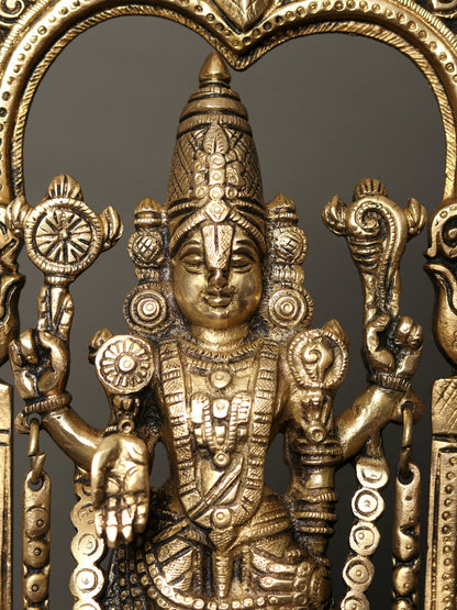 13" Standing Tirupati Balaji Venkateshvara Brass Statue with Kirtimukha Arch | Lord Venkateswara Idol for Home Temple Decor & Pooja
