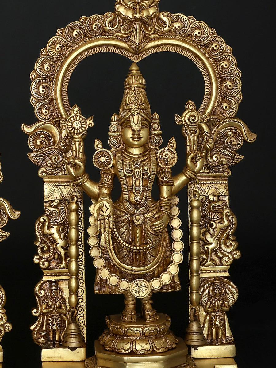 22" Lord Tirupati Balaji Venkateshvara & Padmavathi Brass Statue Pair | Premium Brass Hindu God Idol Set for Home Decor & Pooja
