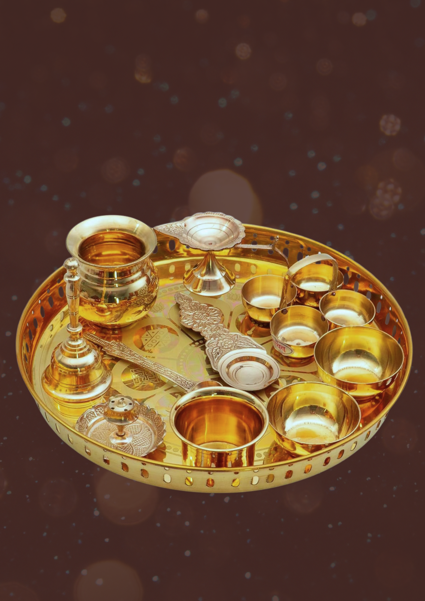 Pure Brass Pooja Thali Set – 12 Pc | Premium Puja Plate for Home Temple