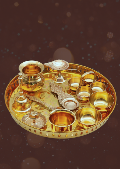 Pure Brass Pooja Thali Set – 12 Pc | Premium Puja Plate for Home Temple