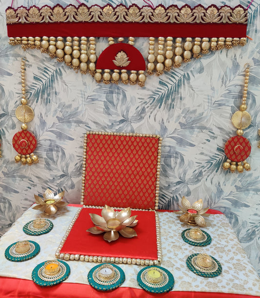 Red Radiance Decor Set: Toran, Backdrop, Side Hangings & Tealight Holder Ensemble