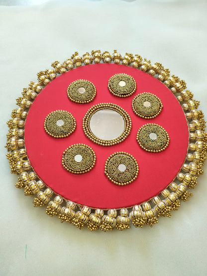 Mandala Placemat – Red Dabka Flower | Various Sizes | Handcrafted Banarasi Decor