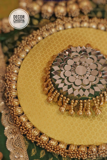 The green glow table  - The Green and pink radiance Handcrafted Indian Table Decor Setup