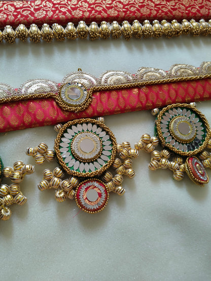 Exclusive - Purnachandra or Circular pendant Toran  - Red hara  - small motifs brocade toran (Copy)