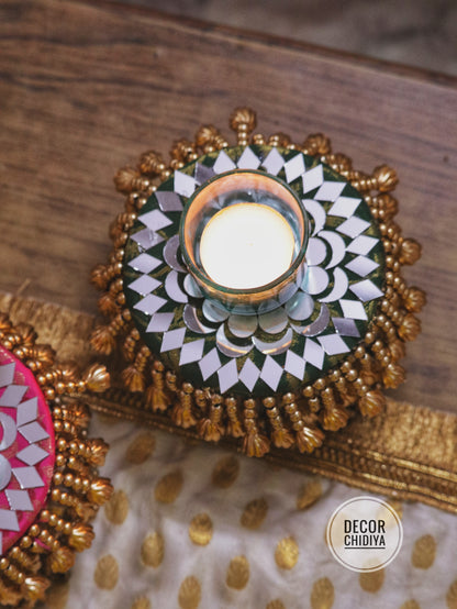 Mirrorwork mandala tealight holder - various sizes and colors