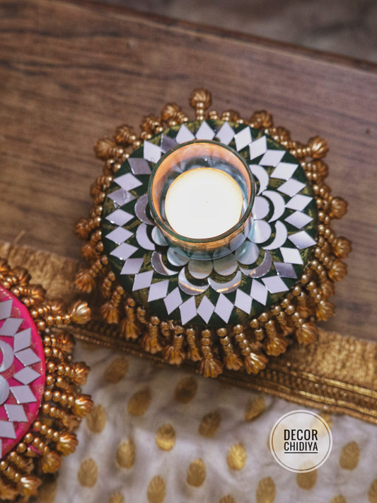 Mirrorwork mandala tealight holder - various sizes and colors