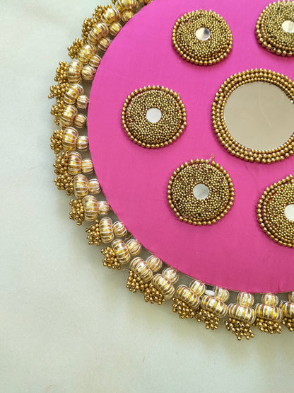 Mandala Placemat – Guabi pink Dabka Flower | Various Sizes | Handcrafted Banarasi Decor
