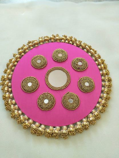 Mandala Placemat – Guabi pink Dabka Flower | Various Sizes | Handcrafted Banarasi Decor