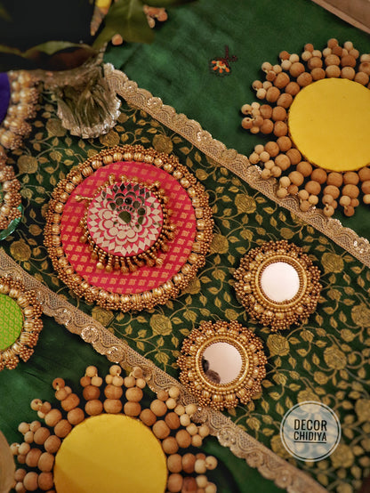 The green glow table  - The Green and pink radiance Handcrafted Indian Table Decor Setup