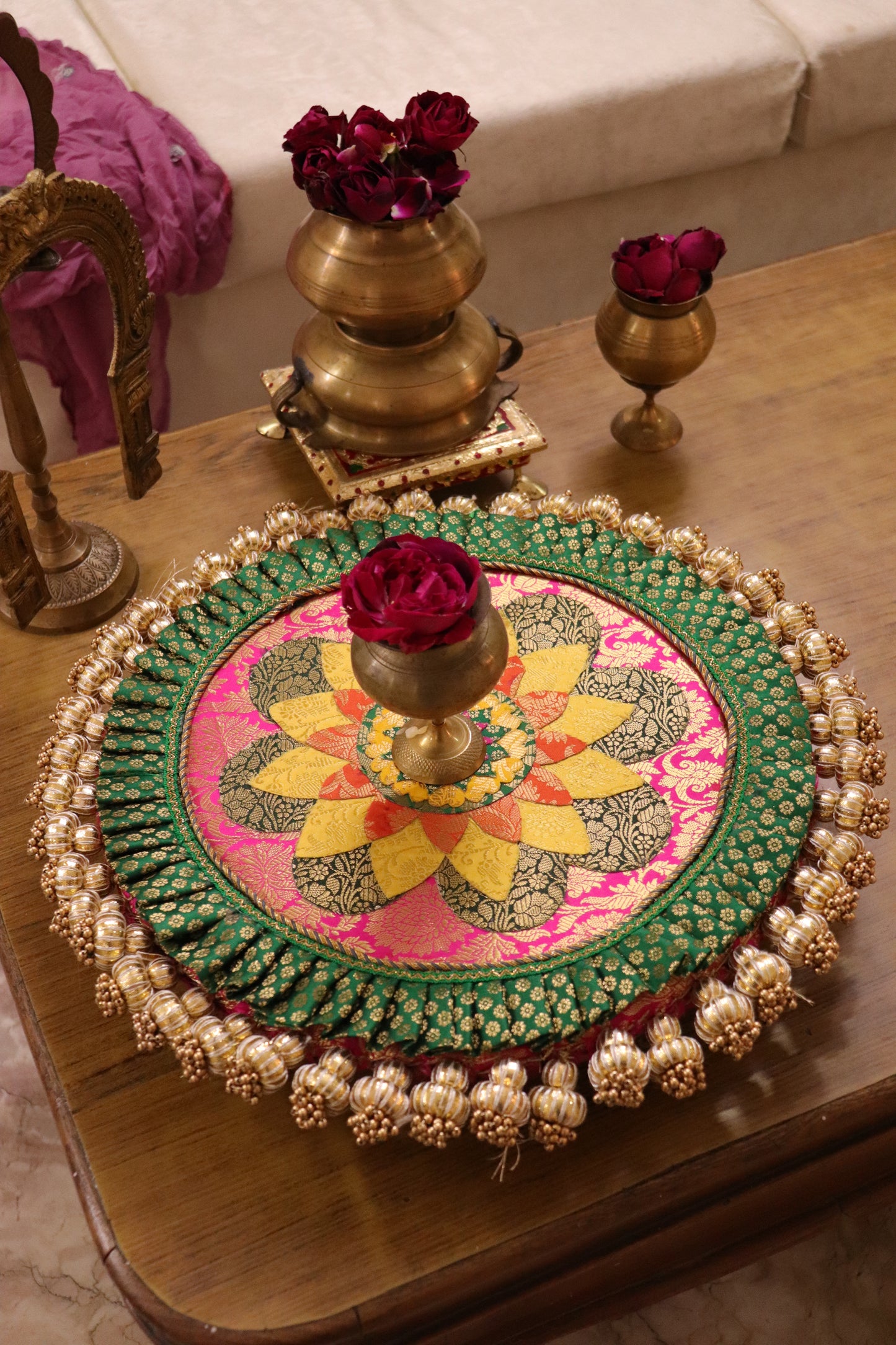 Hunar – Gajon ka Utsav- vibrant  | Handmade Banarasi patchwork Table Decor | Various Sizes