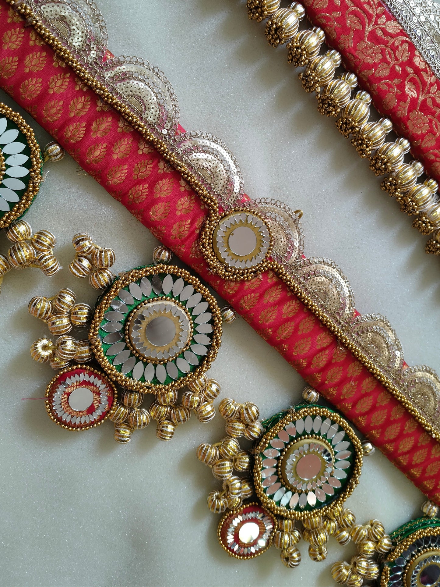 Exclusive - Purnachandra or Circular pendant Toran  - Red hara  - small motifs brocade toran (Copy)