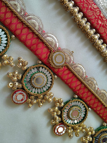Exclusive - Purnachandra or Circular pendant Toran  - Red hara  - small motifs brocade toran (Copy)