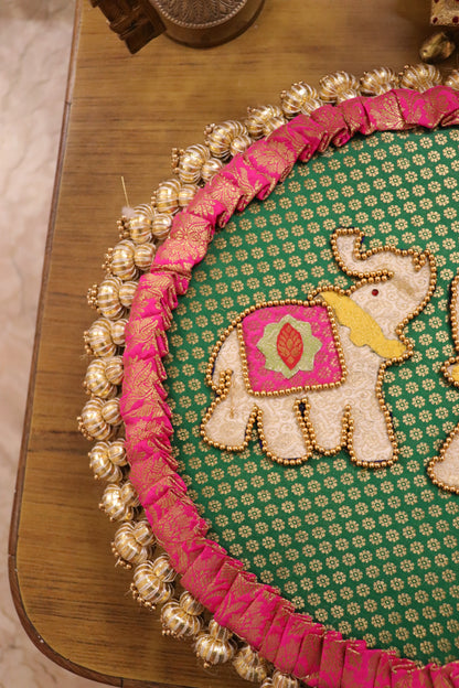 Hunar – Gajon ka Utsav- vibrant  | Handmade Banarasi patchwork Table Decor | Various Sizes