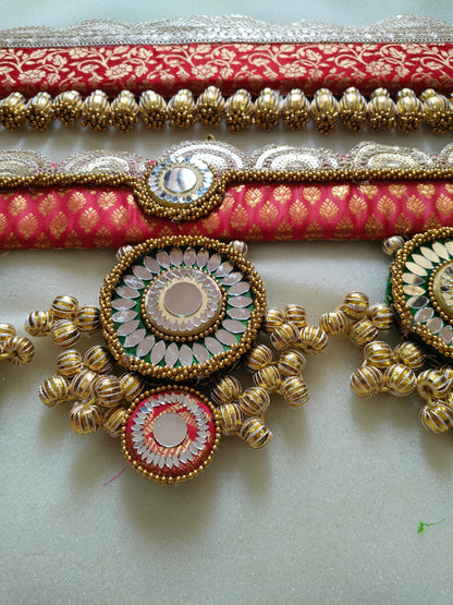 Exclusive - Purnachandra or Circular pendant Toran  - Red hara  - small motifs brocade toran (Copy)