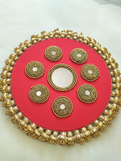 Mandala Placemat – Red Dabka Flower | Various Sizes | Handcrafted Banarasi Decor