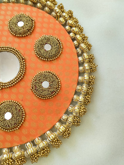 Mandala Placemat – Orange  Dabka Flower | Various Sizes | Handcrafted Banarasi Decor