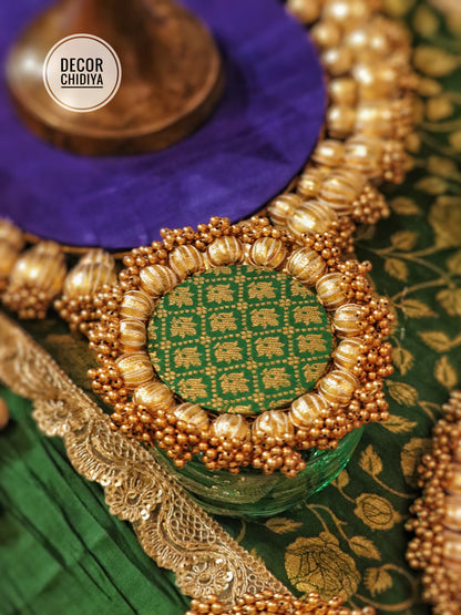The green glow table  - The Green and pink radiance Handcrafted Indian Table Decor Setup