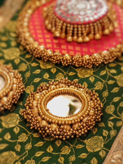 The green glow table  - The Green and pink radiance Handcrafted Indian Table Decor Setup