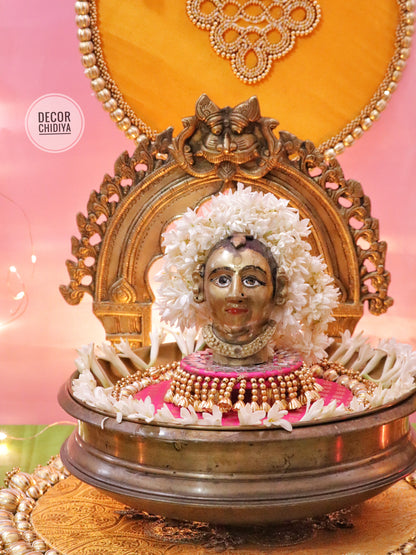 Aangan Mein Aarti - Pastel theme kolam inspired pooja setup - Pink, yellow and green