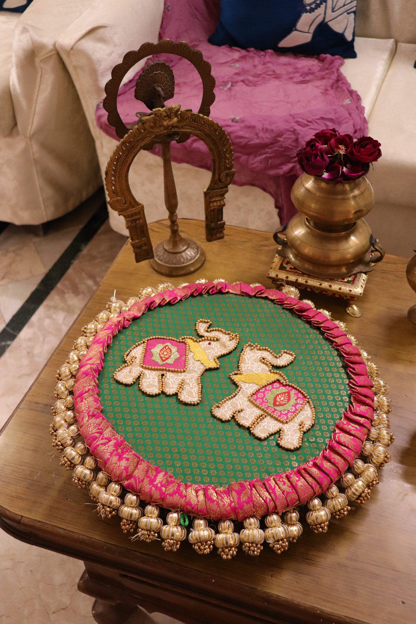 Hunar – Gajon ka Utsav- vibrant  | Handmade Banarasi patchwork Table Decor | Various Sizes