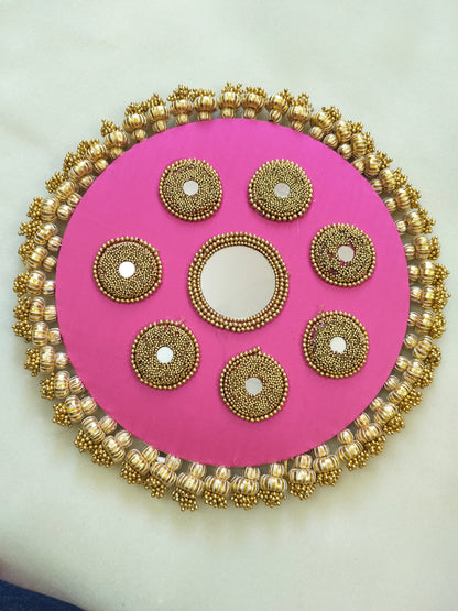 Mandala Placemat – Guabi pink Dabka Flower | Various Sizes | Handcrafted Banarasi Decor