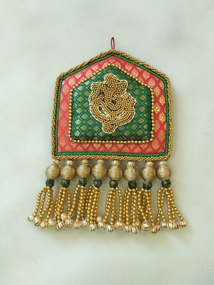 Divine Splendor: Ganpati Torana – Exquisite Brocade Wall Hanging