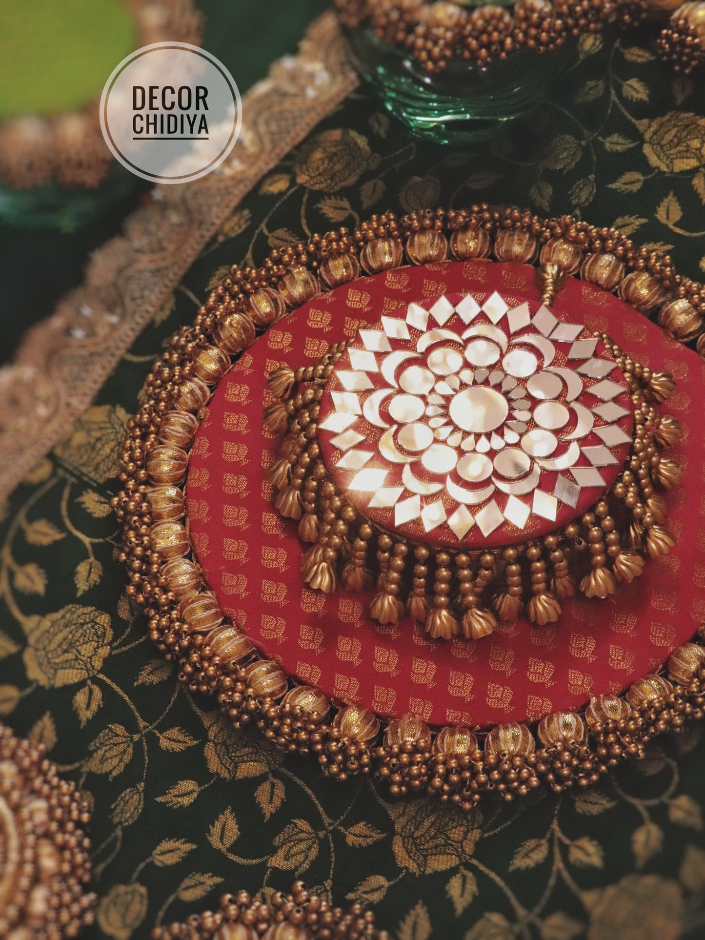 The green glow table  - The Green and pink radiance Handcrafted Indian Table Decor Setup