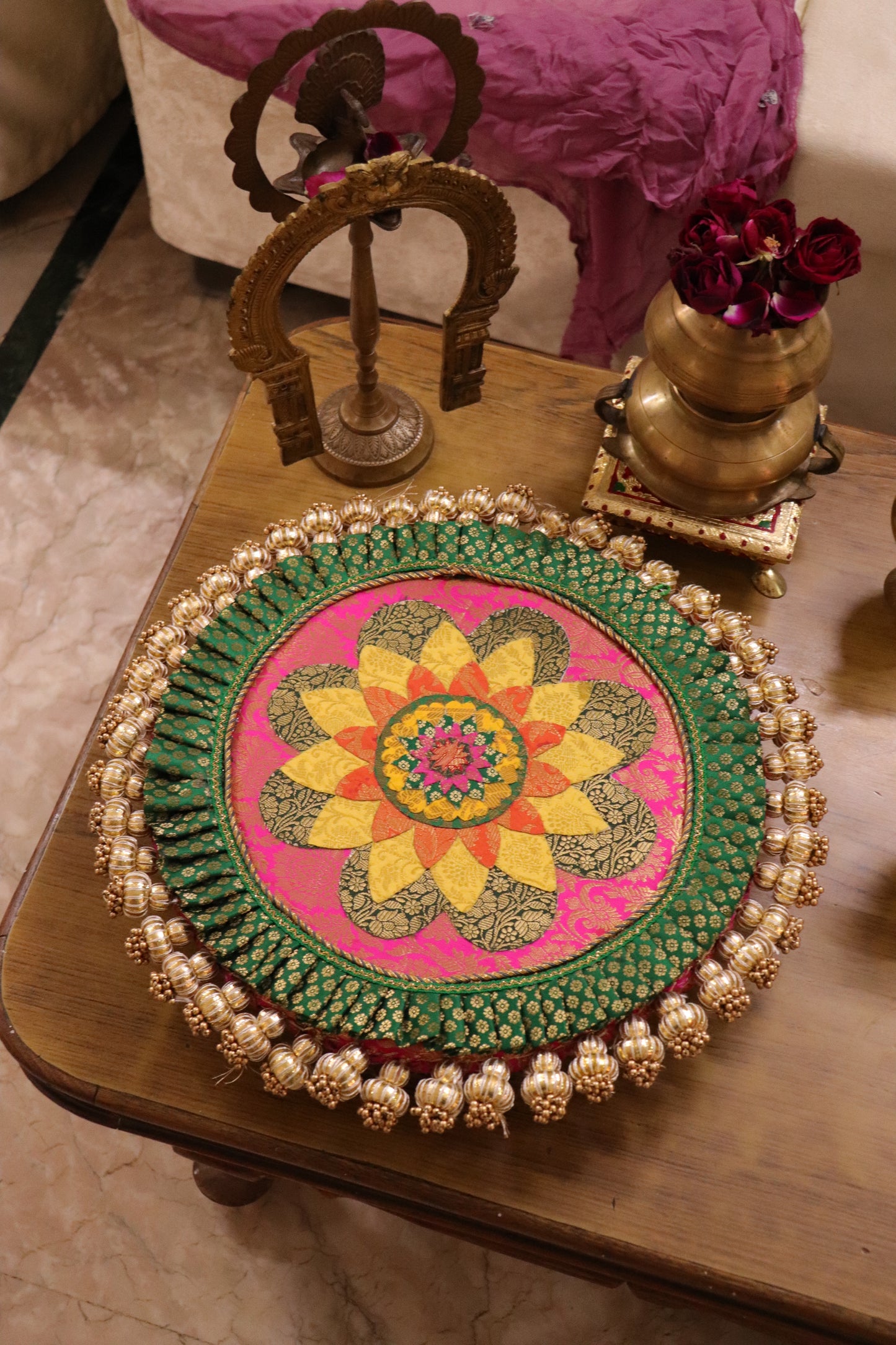 Hunar – Gajon ka Utsav- vibrant  | Handmade Banarasi patchwork Table Decor | Various Sizes