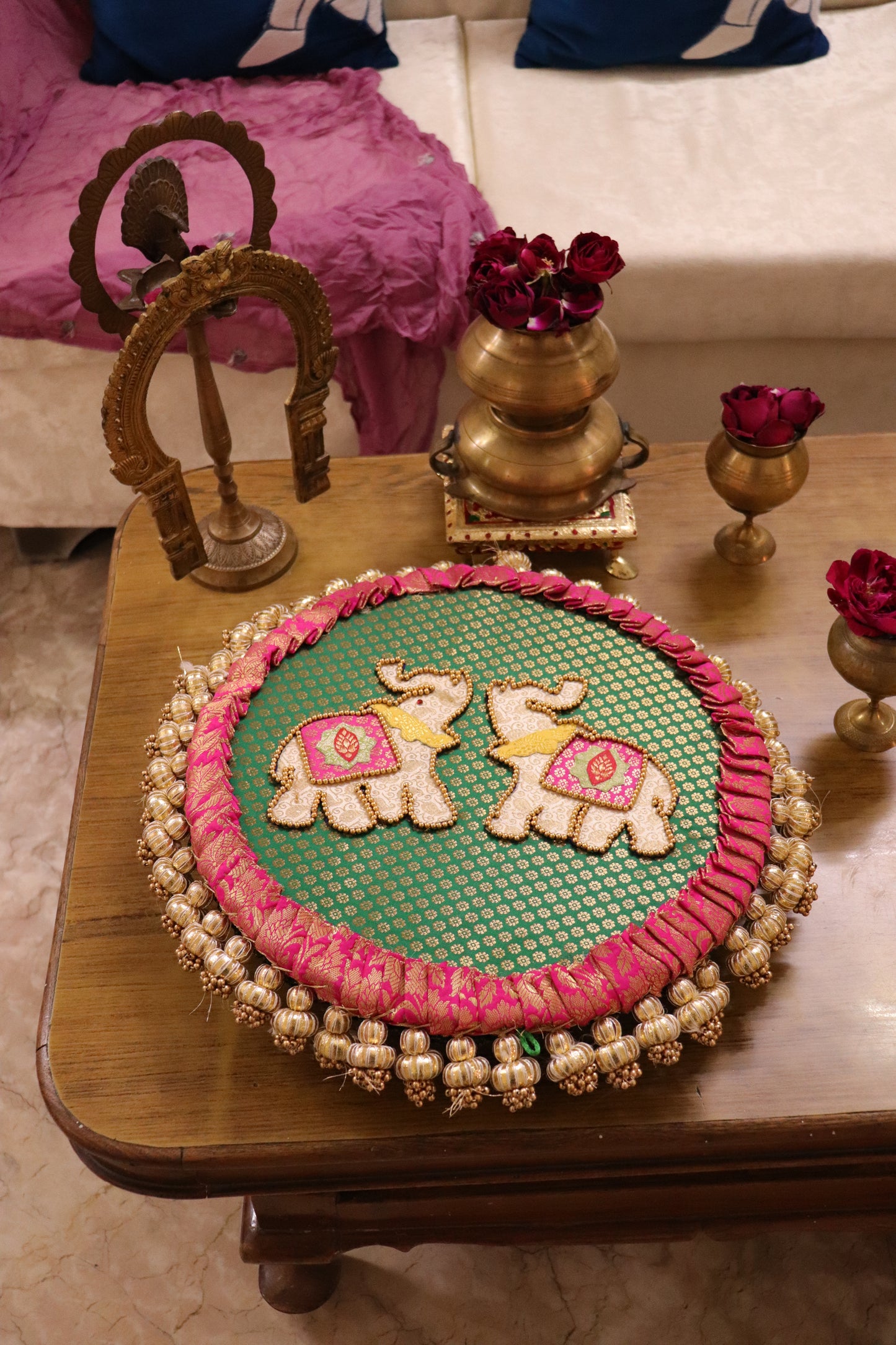 Hunar – Gajon ka Utsav- vibrant  | Handmade Banarasi patchwork Table Decor | Various Sizes