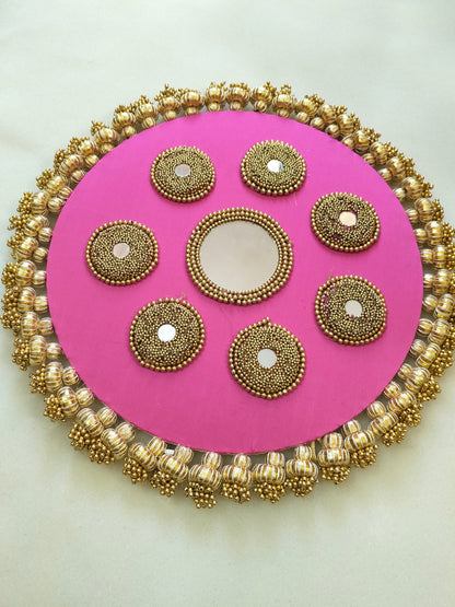 Mandala Placemat – Guabi pink Dabka Flower | Various Sizes | Handcrafted Banarasi Decor