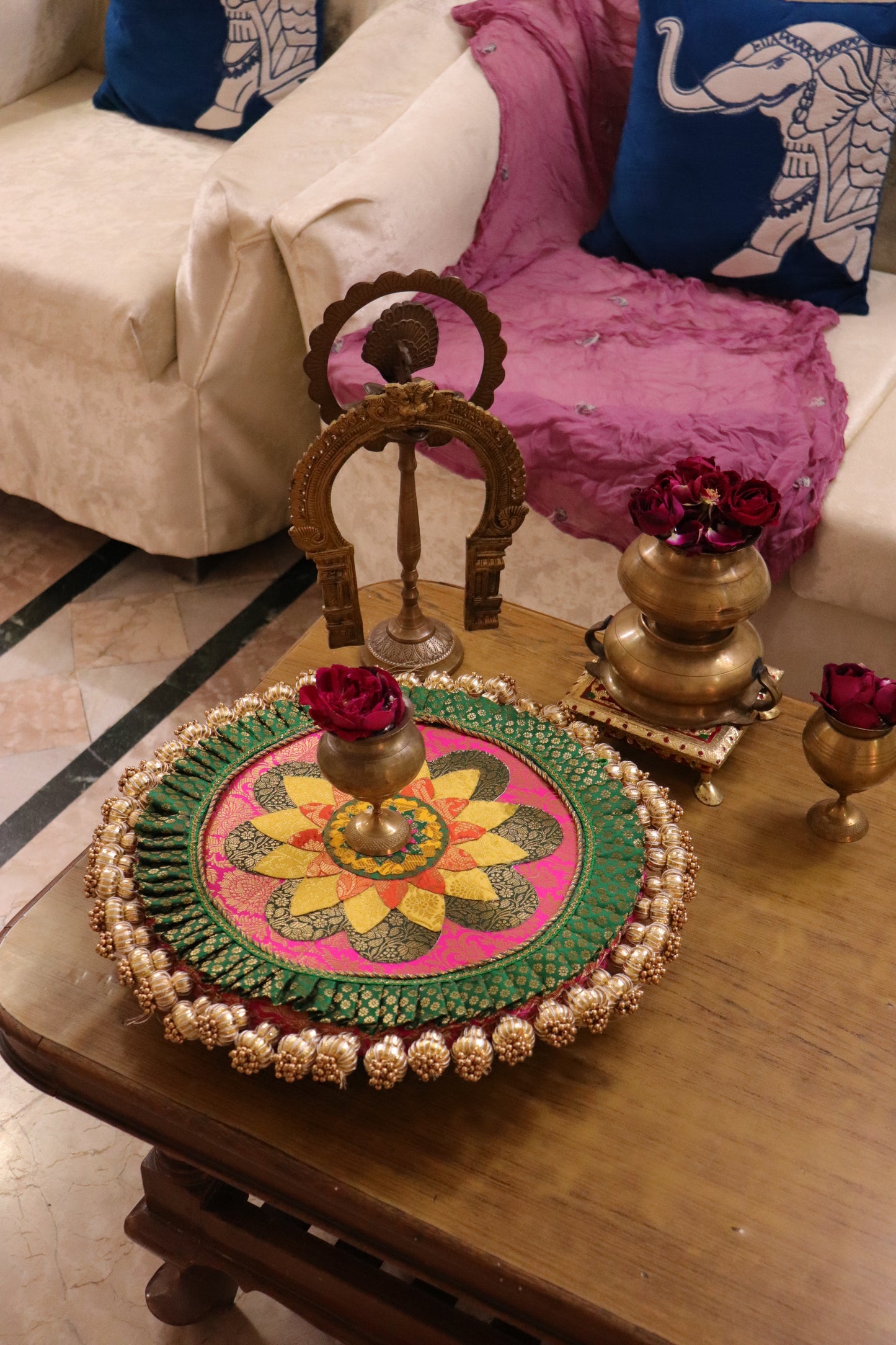 Hunar – Gajon ka Utsav- vibrant  | Handmade Banarasi patchwork Table Decor | Various Sizes