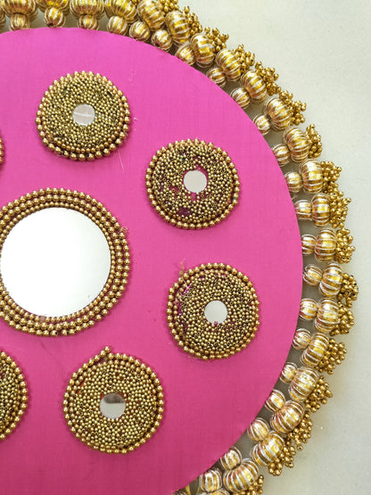 Mandala Katha Pink Pooja Table Decor Set – Handmade Festive Jadau & Mirror Work Decor (16 Pieces)