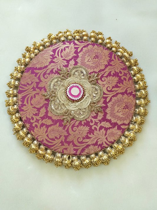 Mandala Placemat – Guabi pink Dabka Flower | Various Sizes | Handcrafted Banarasi Decor