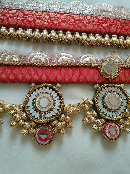 Exclusive - Purnachandra or Circular pendant Toran  - Red hara  - small motifs brocade toran (Copy)